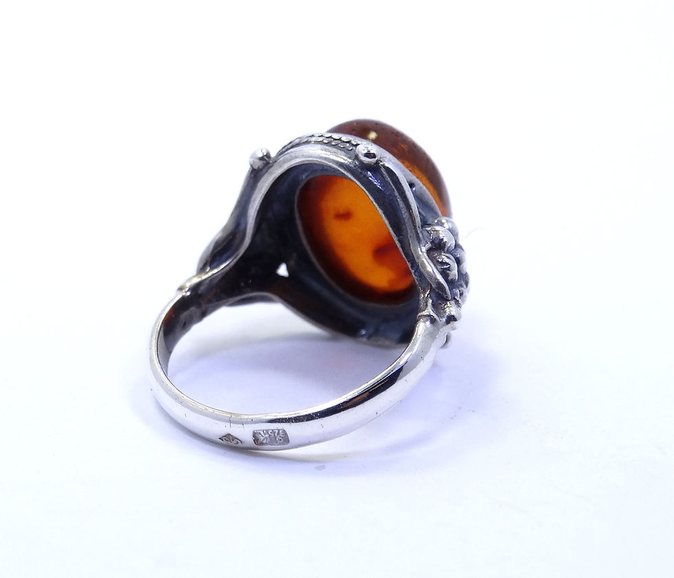 Thumbnail: Vintage POLISH Signed "PS" Natural Honey AMBER Sterling Silver Ring 5.75