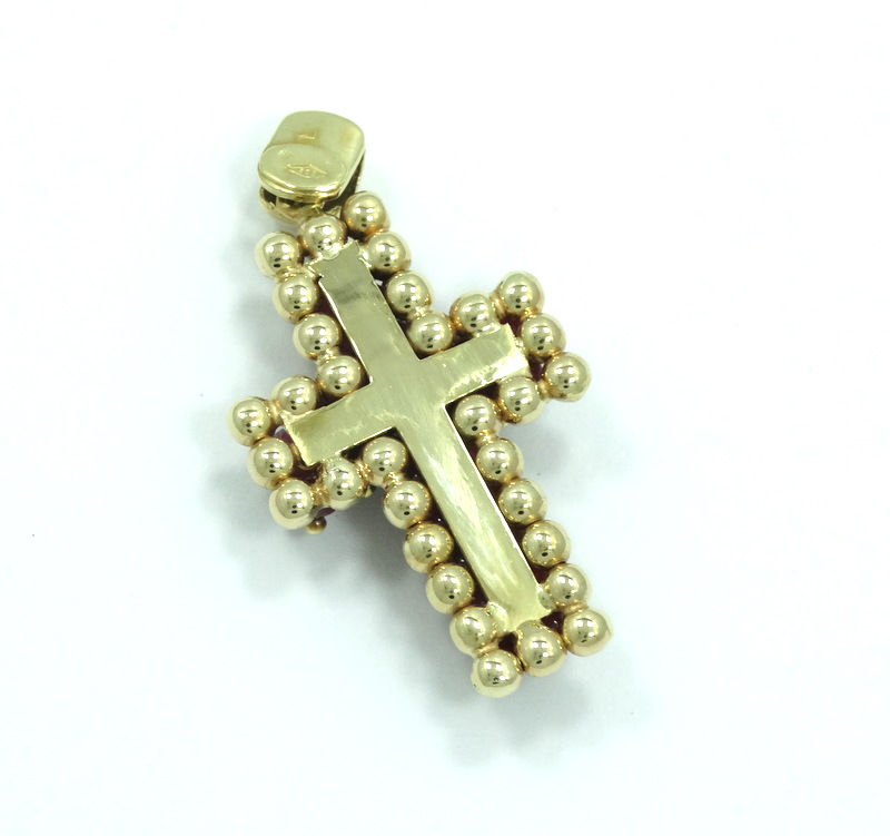 Thumbnail: Vintage Estate Italian Genuine RUBY Beaded 14k Yellow Gold Cross Pendant