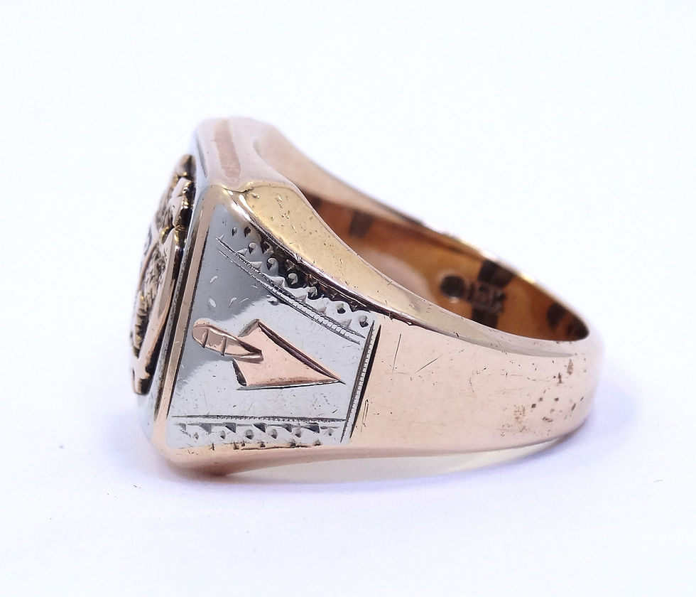 Thumbnail: Art Deco FREEMASONIC 32nd DEGREE BLUE LODGE Mens Heavy 10K Gold Ring 9-3/4