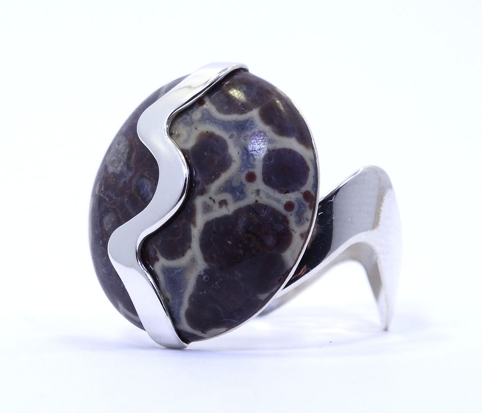 Thumbnail: DTR JAY KING Modernist Cab Brown Spotted LEOPARD JASPER Sterling Silver Ring s.9