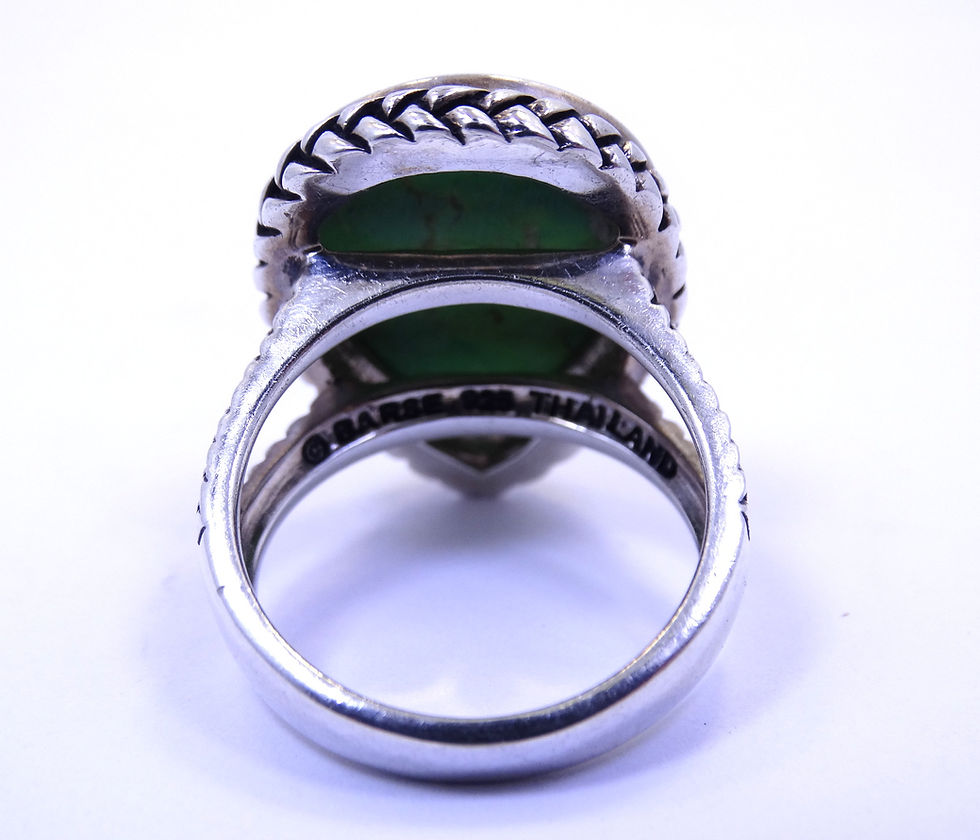 Thumbnail: BARSE Faceted GREEN GASPITE Checkerboard Stone Sterling Silver Weave Ring s.11