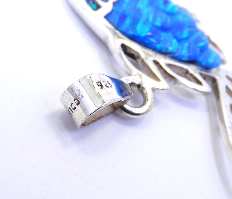 Thumbnail: Vintage Mexico ABALONE Textured 3D Inlaid Sterling Silver BLUE BETA Fish Pendant