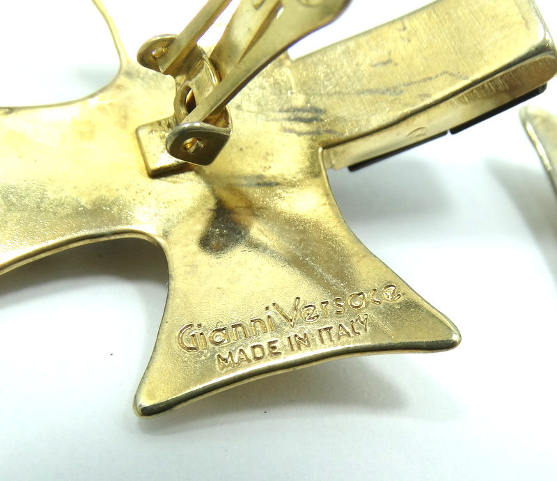 Thumbnail: FABULOUS Vintage GIANNI VERSACE IRON CROSS Gold Plated RUNWAY Clip On Earrings