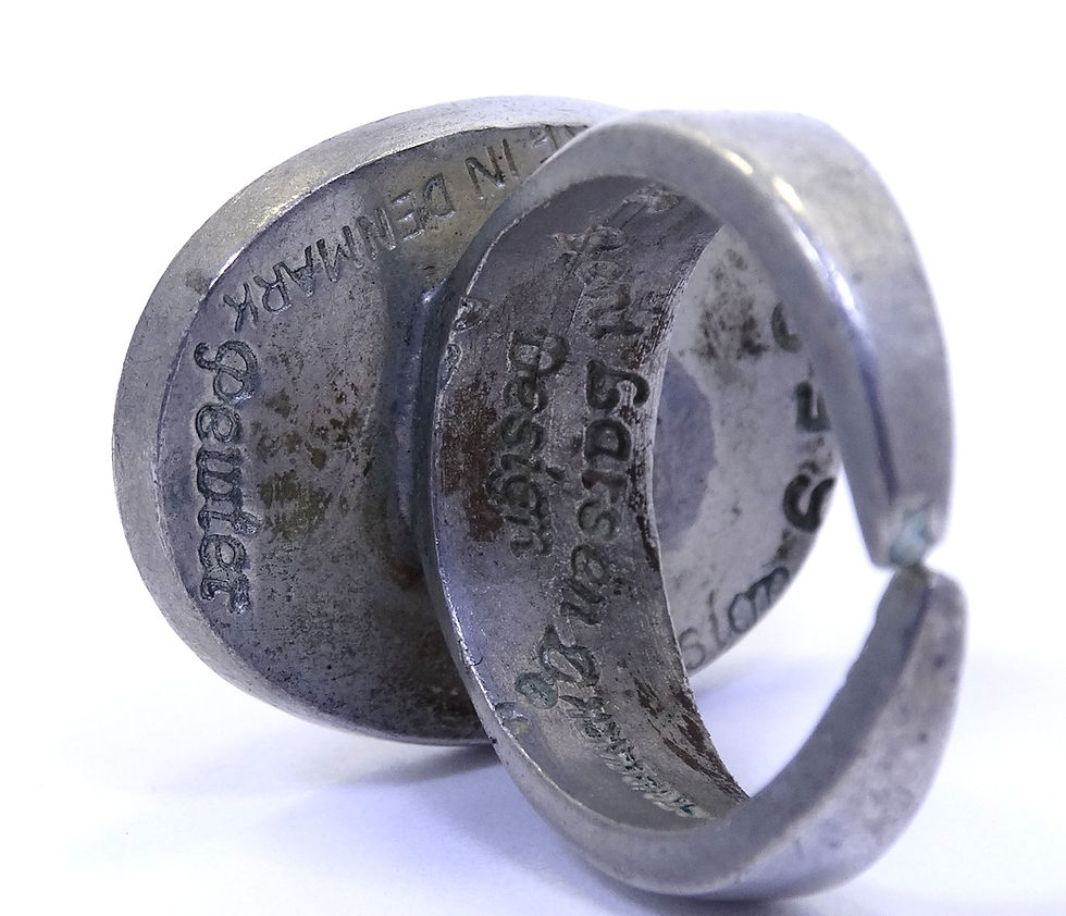 Thumbnail: 1960's Retro BENT LARSEN DESIGN Danish Modernist PEWTER Green Agate GLASS Ring