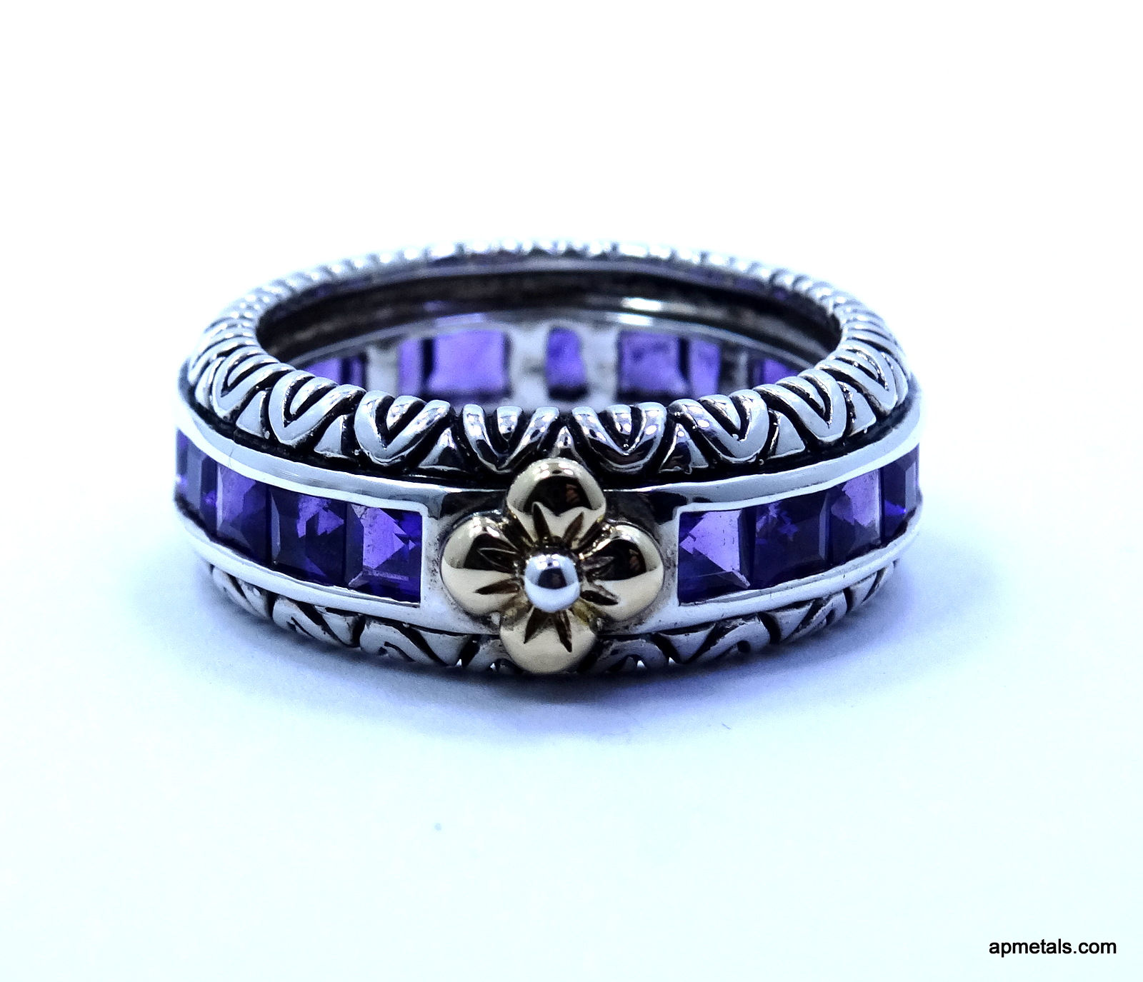 BARBARA BIXBY Filigree Sterling Silver Eternity Purple Amethyst 18k Gold Flower