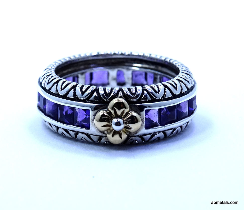 Thumbnail: BARBARA BIXBY Filigree Sterling Silver Eternity Purple Amethyst 18k Gold Flower