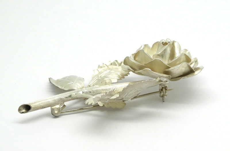 Thumbnail: Vintage Mexico Taxco LCT Sterling Silver ROSE BUD BRANCH Brooch Pin