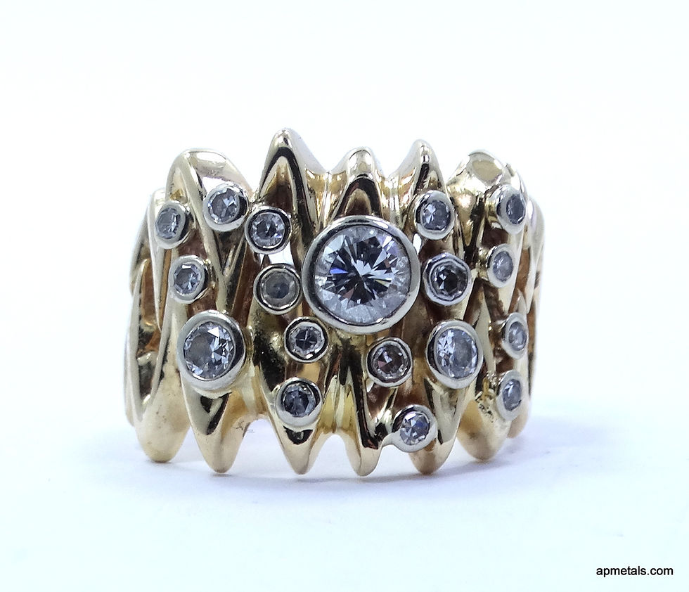 Thumbnail: Custom MODERNIST BRUTALIST Natural DIAMOND Cluster 14k Yellow Gold Wide Ring s.5