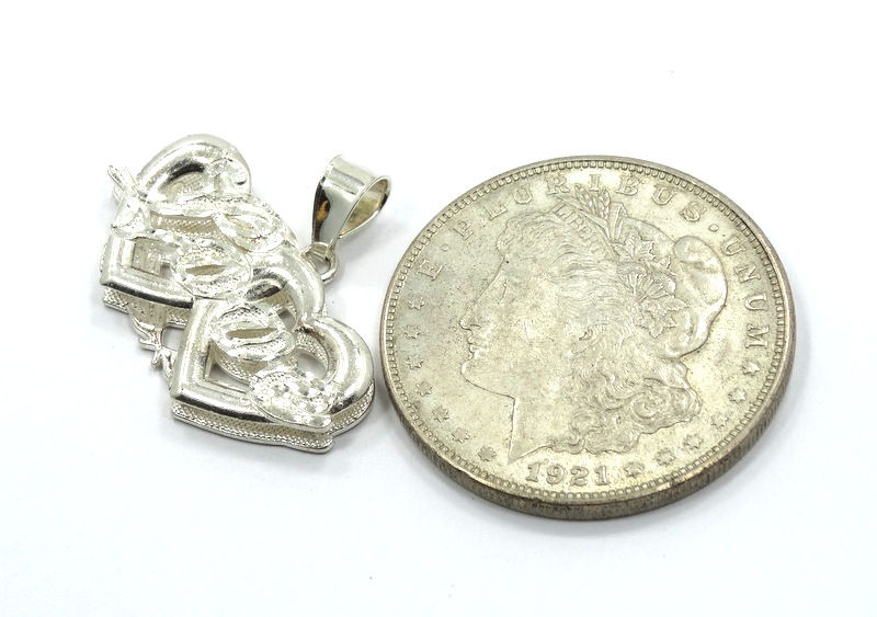 Thumbnail: REMINI USA Inter-Twined LOVE Double Heart Sterling Silver Pendant