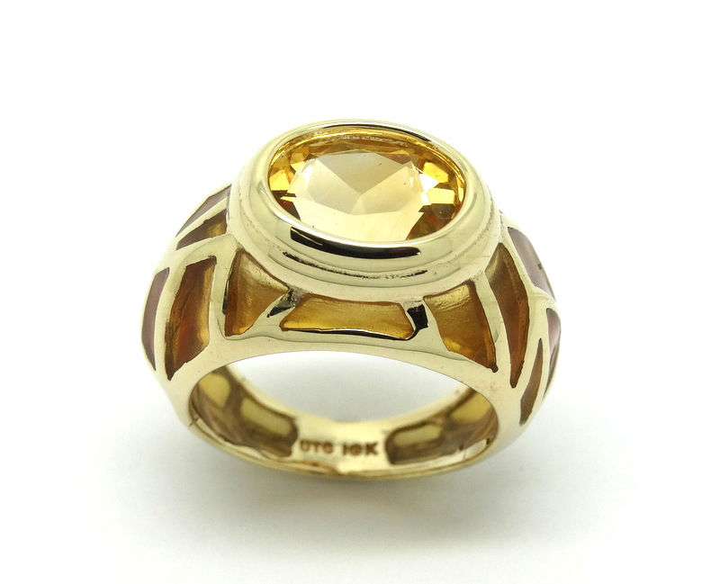 Thumbnail: UTC Citrine Plique a Jour enamel 10k Gold Ring