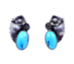 Navajo FOSTER YAZZIE IHMSS Blue Turquoise Sterling Silver Stud Earring