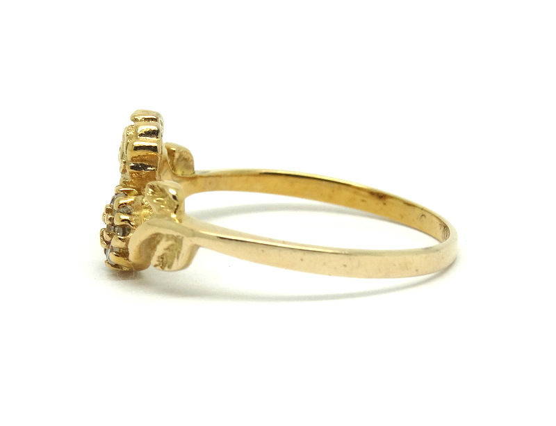 Thumbnail: Double Rose Flower Petite CZ Stone 10k Gold Ring