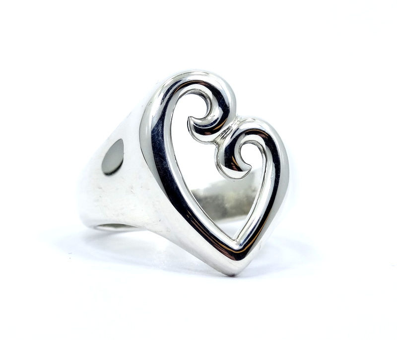 Thumbnail: Retired JAMES AVERY MOTHER & CHILD Scroll HEART 925 Sterling Silver Ring