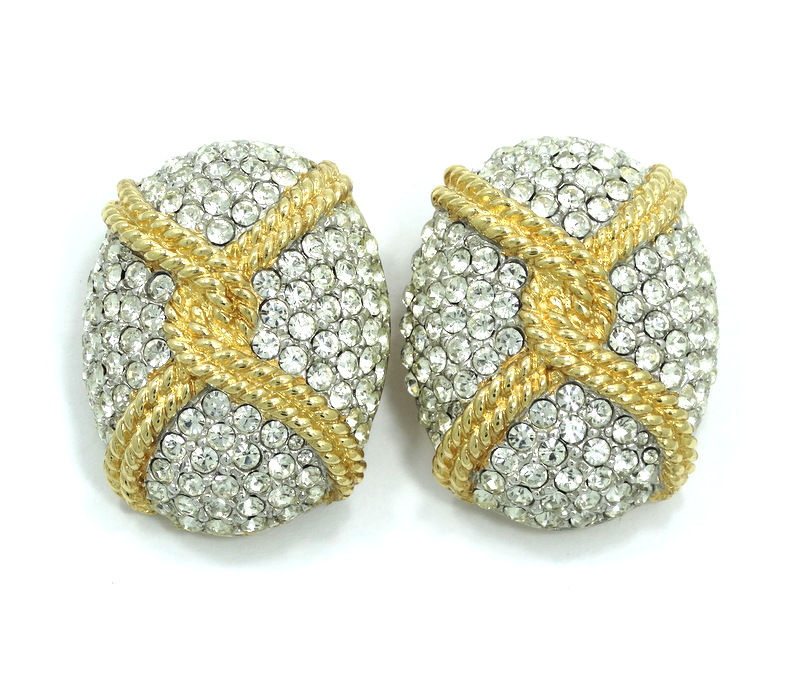 Thumbnail: HUGE STATEMENT Vintage CINER Signed White Rhinestone Clip On Earrings