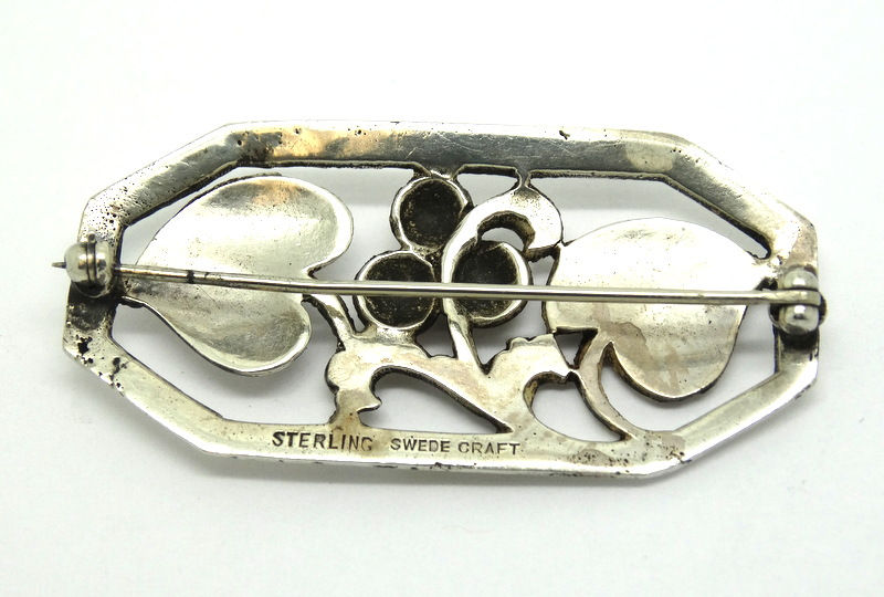 Thumbnail: Vintage SWEDE CRAFT Berries Leaves Silver Brooch