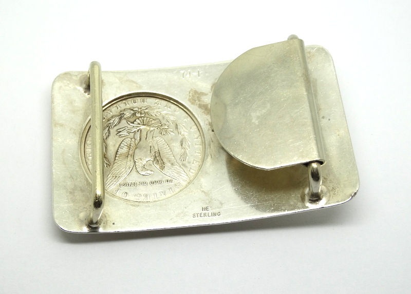 Thumbnail: "HE" Morgan Silver Dollar Sterling Belt Buckle 74I