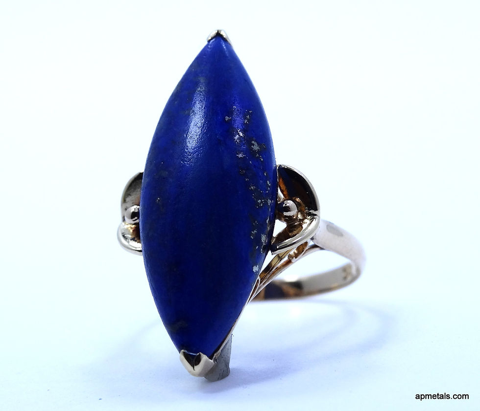 Thumbnail: Vintage Marquise shape 28mm LAPIS LAZULI 14k yellow Gold Ring 7.25