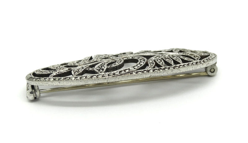 Thumbnail: Art DECO Antique Sterling Silver Marcasite Flower Garden Bouquet Brooch Pin