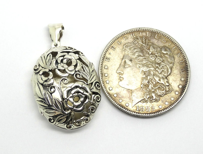 Thumbnail: AML Sterling Silver Flower Motif Cut-Out LOCKET Pendant