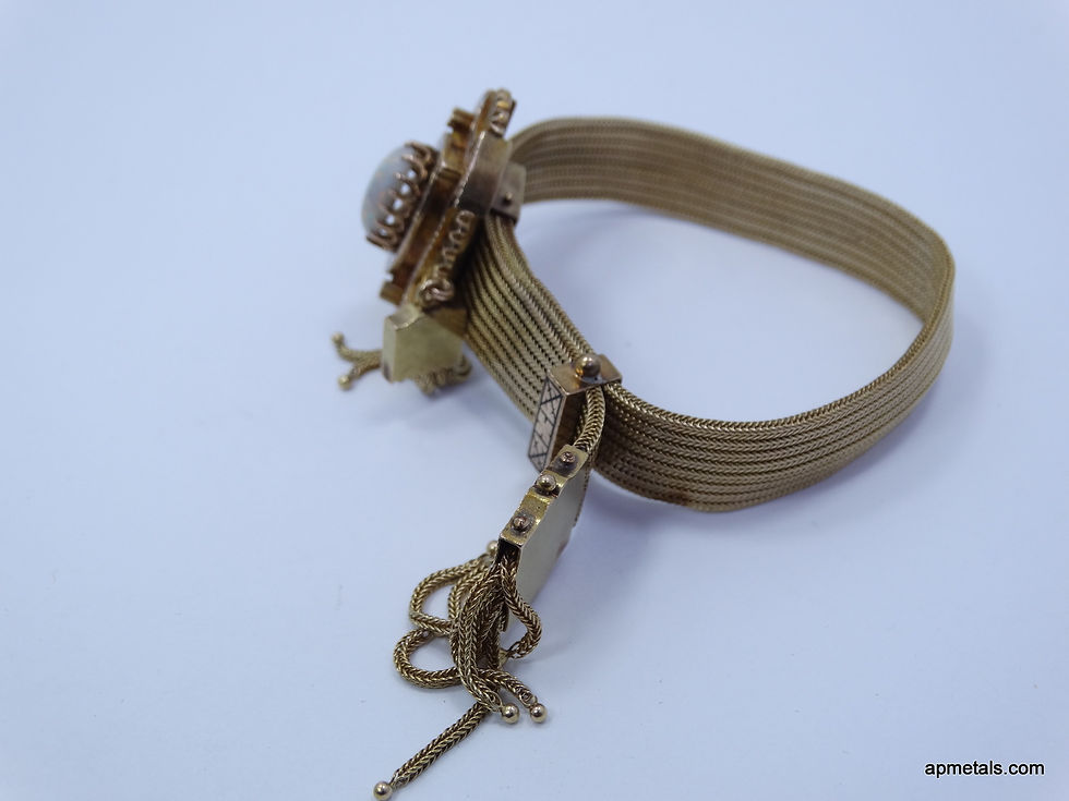 Thumbnail: Antique 1800s VICTORIAN Mesh Band 14K GOLD Opal SLIDE Bracelet Adjustable
