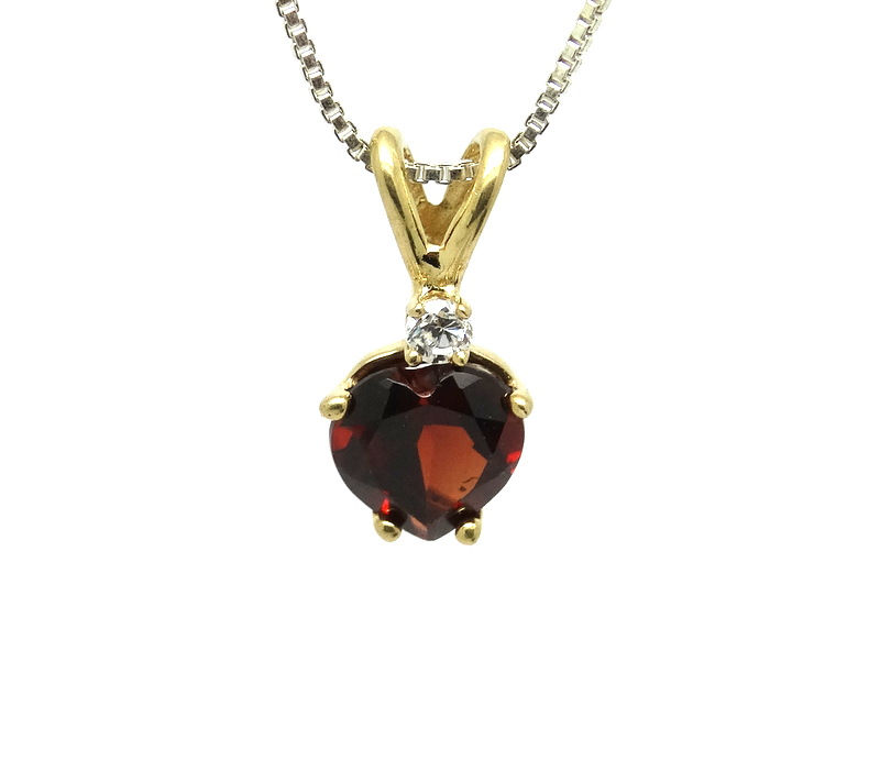 Thumbnail: Petite Red GARNET Heart 10k Gold Pendant