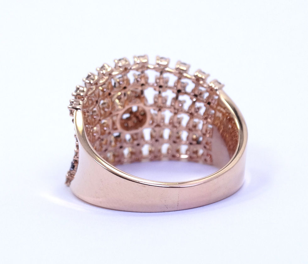 Thumbnail: LEVIAN Black White & CHOCOLATE DIAMOND HALO 6 Row 14k Rose Gold Ring 8.5
