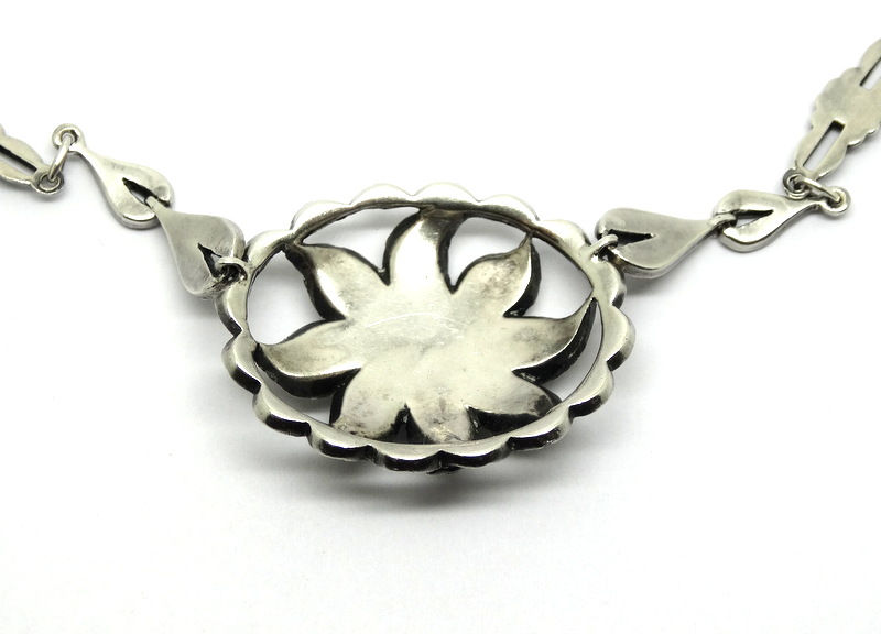 Thumbnail: Vintage Marcasite Flower Sterling Silver Necklace