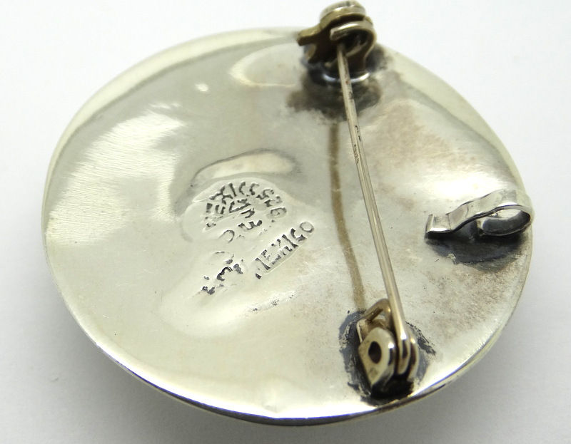 Thumbnail: Vintage MEXICO FJC 925 Silver Puff Brooch Pendant