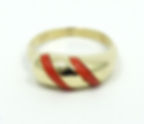Thumbnail: Italian Modernist Mediterranean RED CORAL Inlaid 14kt Gold Caterpillar Ring s.7
