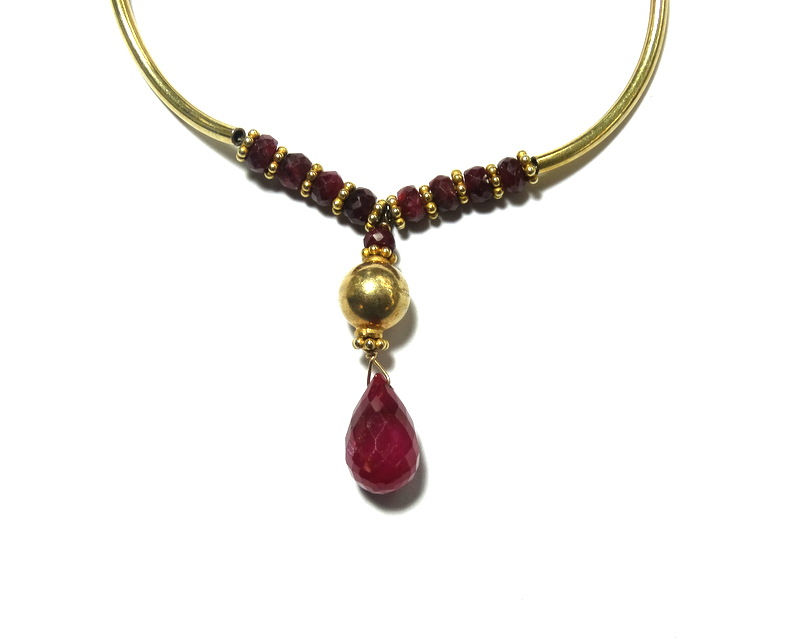 Thumbnail: Gold Gilt Silver Faceted Natural RUBY Necklace