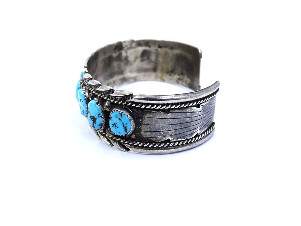 Thumbnail: Navajo JAMES SHAY JS Blue Kingman TURQUOISE Sterling Silver Cuff Bangle Bracelet