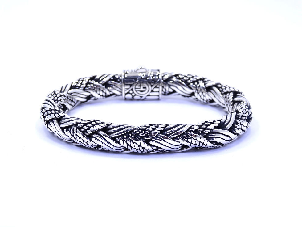 Thumbnail: "GT" Designer MEN'S Braided Rope Weave HEAVY Sterling Silver Cable Bracelet 9"