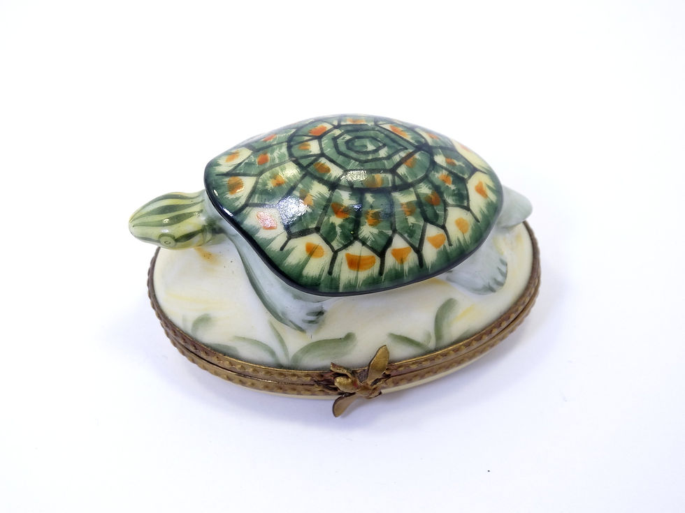 Thumbnail: Vintage LIMOGES France PEINT NAIN Porcelain TURTLE TRINKET Pill Ring Box