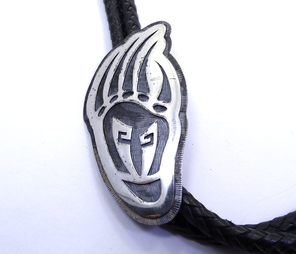 Thumbnail: MARK TAWAHONGVA Hopi BEAR CLAW Sterling Silver BOLO Tie