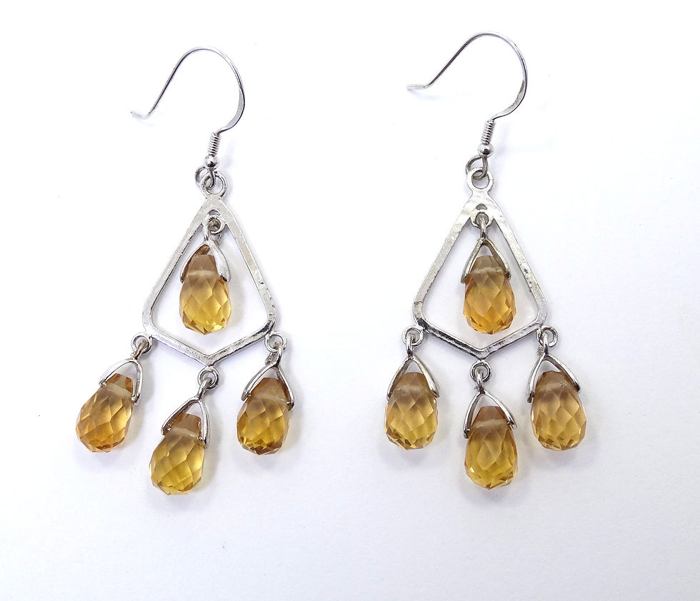 Thumbnail: 2" Chandelier BRIOLETTE Tear Drop Cut CITRINE Sterling Silver Dangle Earrings