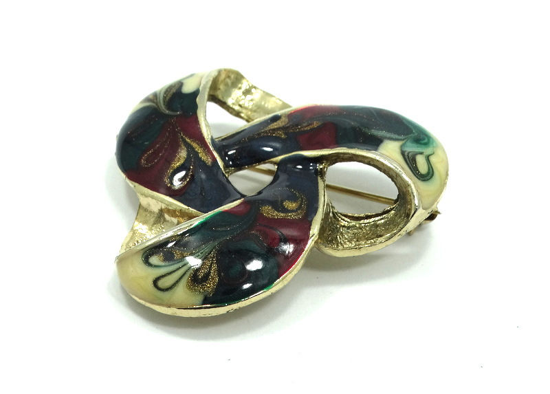 Thumbnail: Beautiful CELTIC KNOT Infinity style Multicolored Enamel Brooch Pin- Made in USA