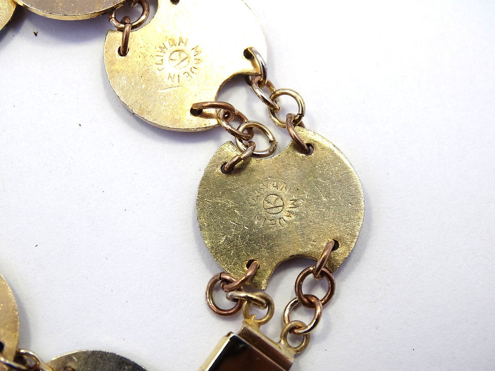 Thumbnail: Vintage ROBERT KUO Taiwan Cloisonne Enamel FLORAL PANEL Modernist Bracelet 7.5"