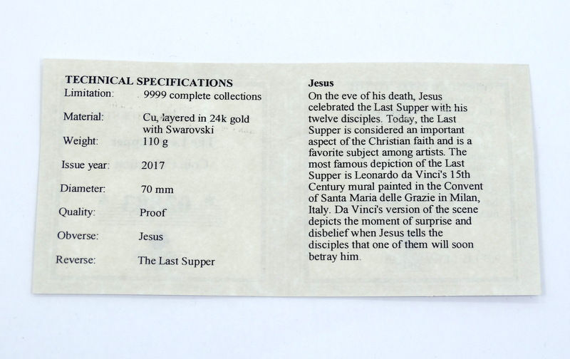 Thumbnail: 2017 JESUS LAST SUPPER American Mint SWAROVSKI CRYSTAL Gold Plate Coin