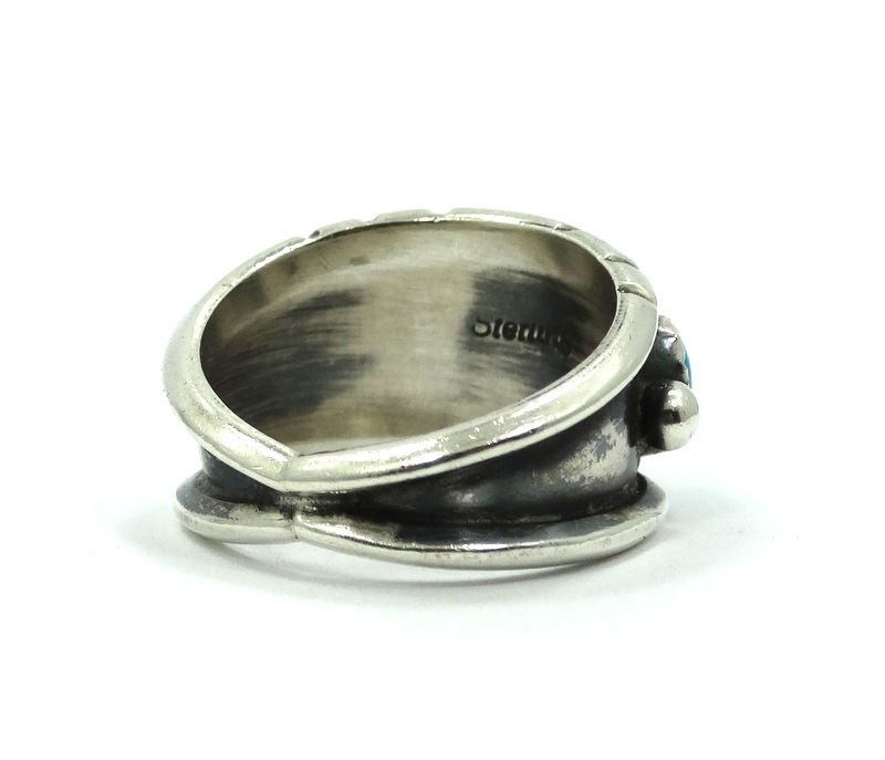 Thumbnail: Vintage OLD PAWN Native American Navajo 3 Turquoise Sterling Silver Ring 8-1/4