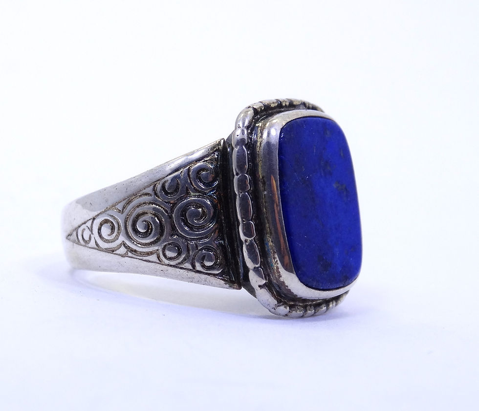 Thumbnail: Vintage GERMAN or DANISH "A B" Mid Century 830 Silver LAPIS LAZULI Mens Ring s12