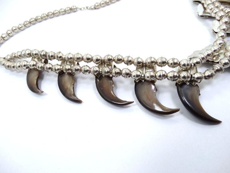 Thumbnail: Navajo M. TSOSIE BEAR CLAW Kingman TURQUOISE Red CORAL Sterling Silver Necklace