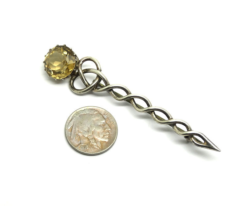 Thumbnail: Vintage CITRINE Silver Spiral Celtic Knot Pin