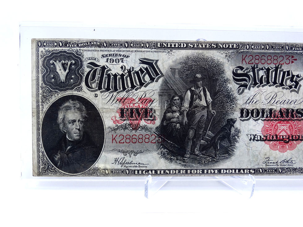 Thumbnail: 1907 $5 Dollar Bill "WOOD CHOPPER" U.S. Large Note