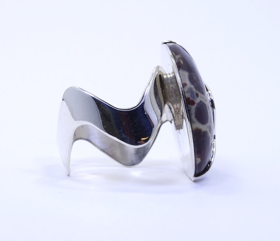 Thumbnail: DTR JAY KING Modernist Cab Brown Spotted LEOPARD JASPER Sterling Silver Ring s.9