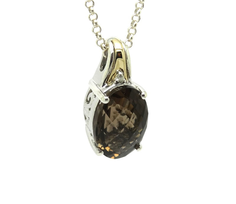 Thumbnail: ALWAND VAHAN Silver 14K Gold Smokey Quartz Pendant