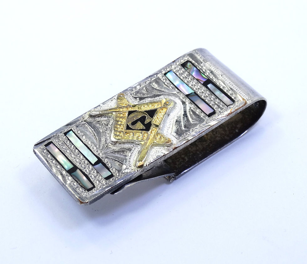Thumbnail: Vintage MEXICO Freemasonic "G" SQUARE & COMPASS Alpaca Silver Money Clip
