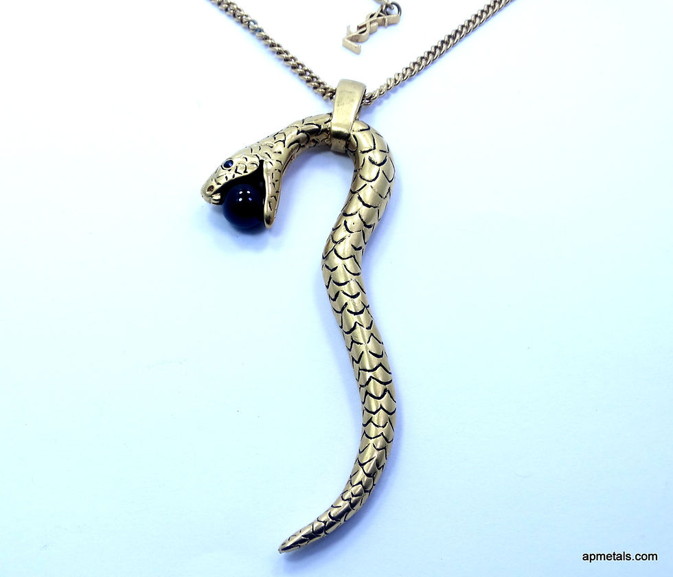 Thumbnail: Vintage Designer YVES SAINT LAURENT Long Necklace Gold Toned SNAKE Black ONYX