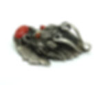 Thumbnail: Antique Repousse CHINESE Export DRAGON HEAD Deep RED CORAL 900 Silver Pendant