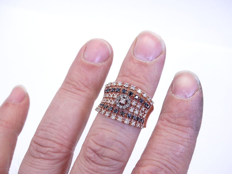 Thumbnail: LEVIAN Black White & CHOCOLATE DIAMOND HALO 6 Row 14k Rose Gold Ring 8.5