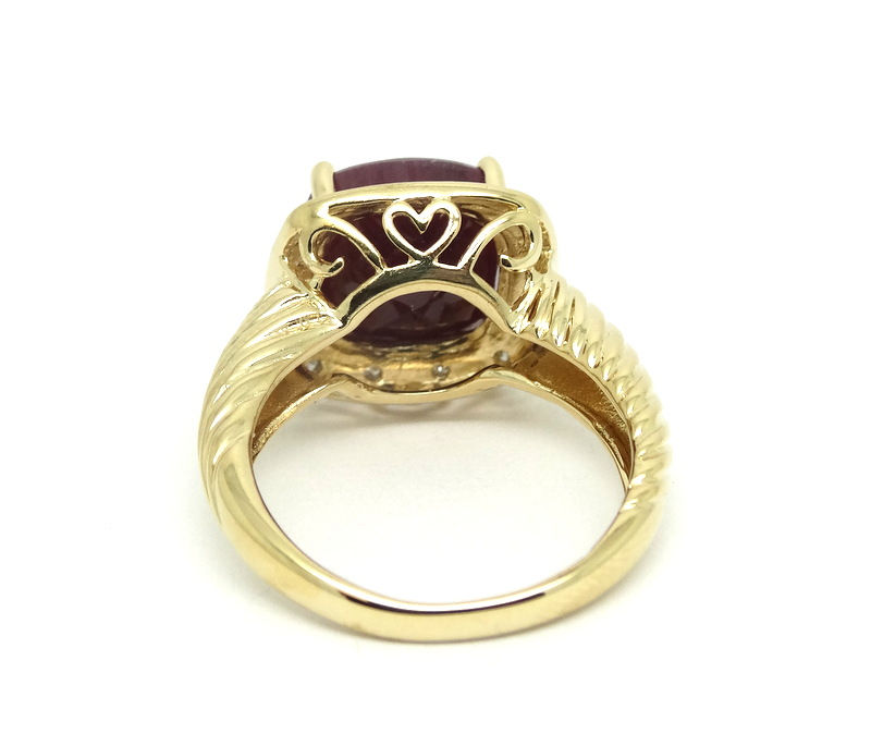 Thumbnail: 4+ Ct Red Natural RUBY CJ 14k Yellow Gold Diamond Halo Ring
